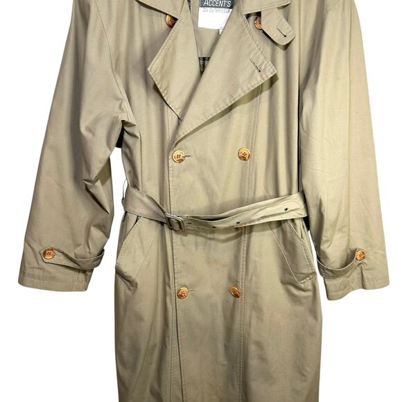 VTG Accents On Outerwear Mens Tan Double Breasted Trench Coat Removable Liner 38 - Picture 4 of 16